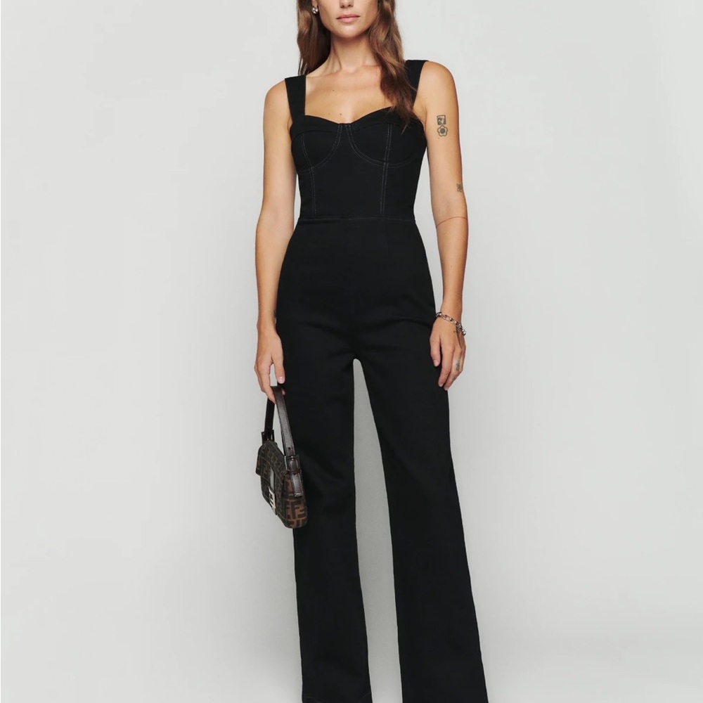 Reformation Nikki Bustier Denim Jumpsuit